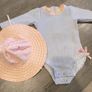 Baby girl Ruffle Butts swimsuit with matching hat